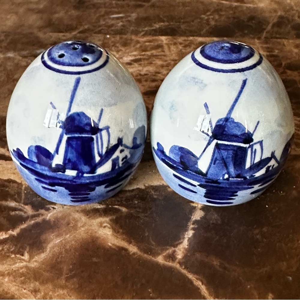 Vintage Blue & White Hand-Painted Delft- Salt and Pepper Shakers